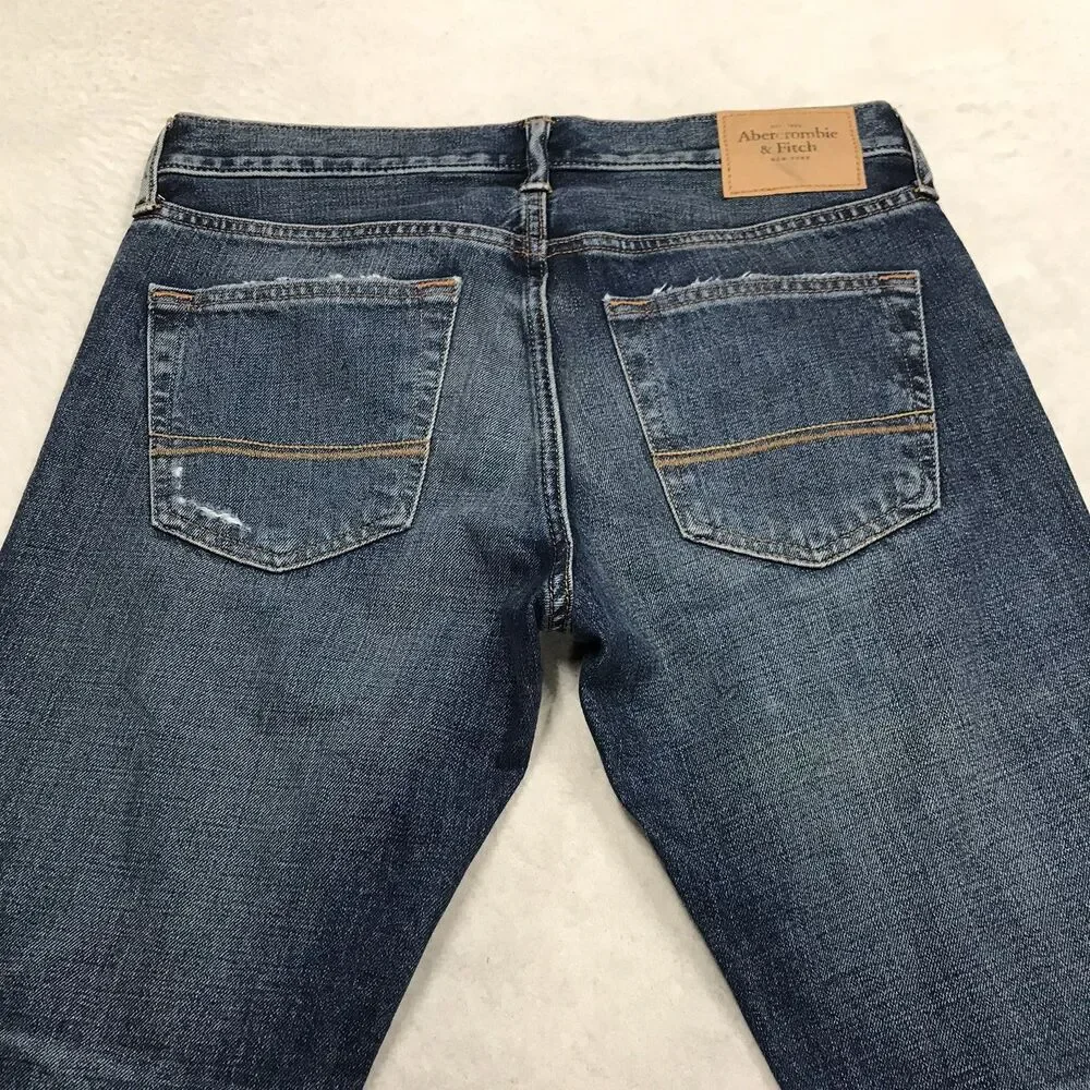 ABERCROMBIE & FITCH Jean Men 30x32 Button Fly Slim Straight Whisker Dark Wash